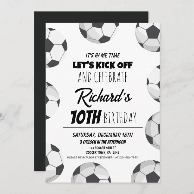 Cute Modern Soccer Sports Kids Birthday Invitation (Front/Back)