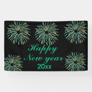Cute Modern sparkling Black Happy New year  Banner