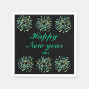 Cute Modern sparkling Black Happy New year  Napkin