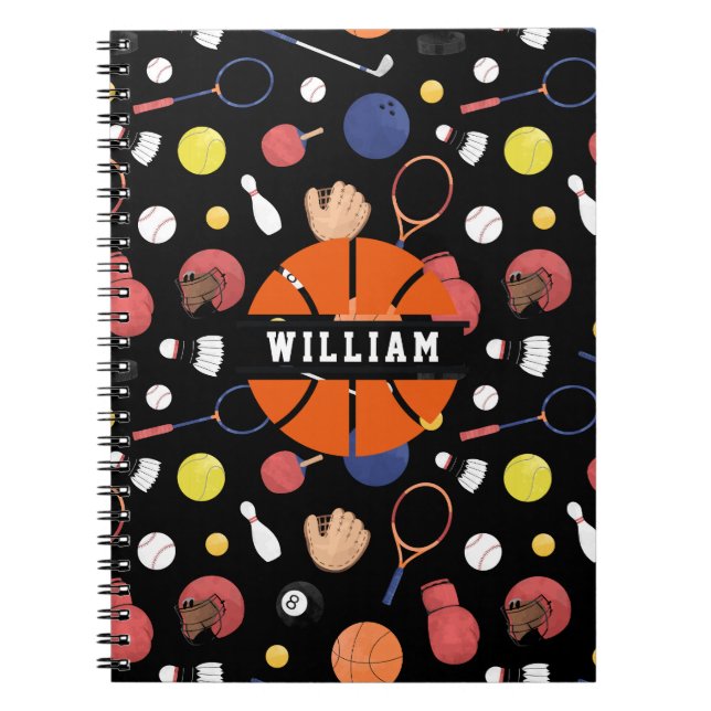 Cute Modern Sports Champion Custom Kids Black Notebook (Front)