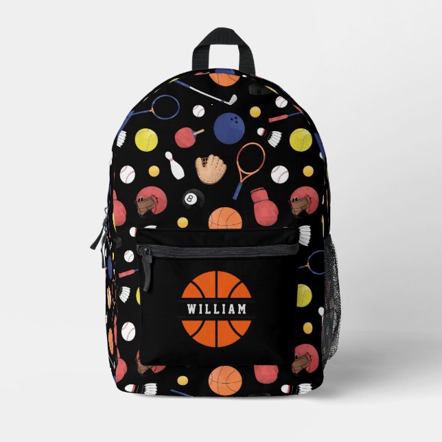 Cute Modern Sports Champion Custom Kids Black Printed Backpack (Front)