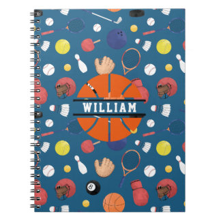 Cute Modern Sports Champion Personalised Kids Blue Notebook