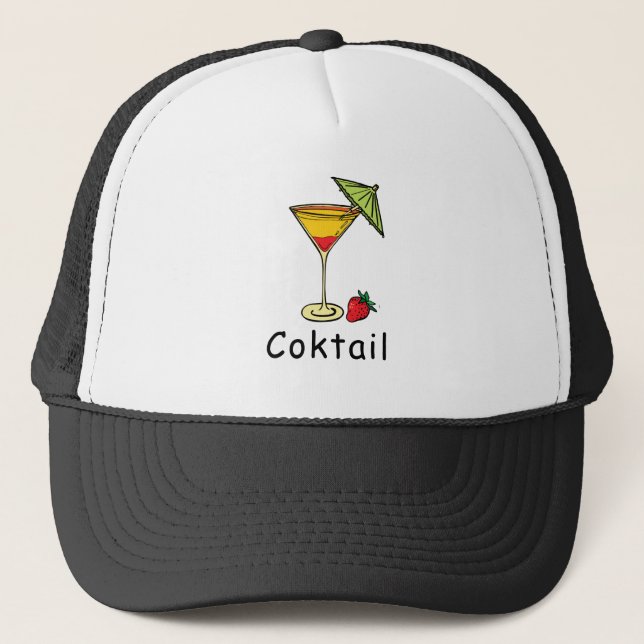 Cute Modern Stylish Fresh Coctail and Strawberry Trucker Hat (Front)