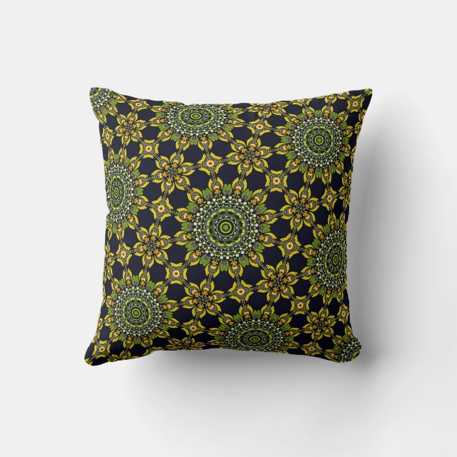 Cute Modern Stylish Green and Gold Mandala Pattern Cushion (Back)