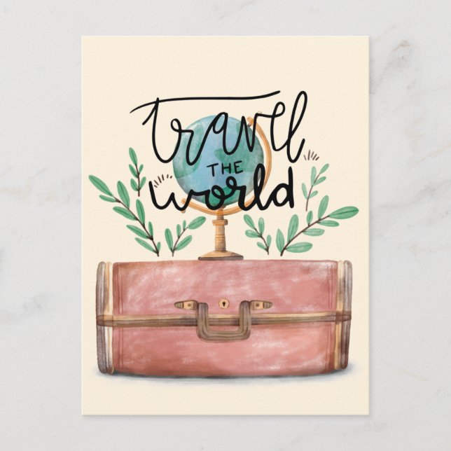 cute modern summer travel watercolor illustration postcard (Front)