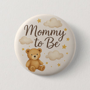 Cute Modern Teddy Bear Mummy to Be Button