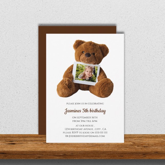 Cute modern teddy  bear photo birthday  invitation (Creator Uploaded)