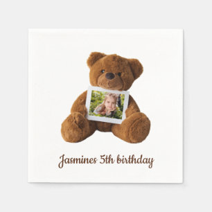 Cute modern teddy bear photo birthday napkin