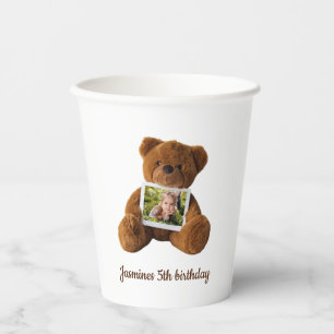 Cute modern teddy  bear photo birthday  paper cups