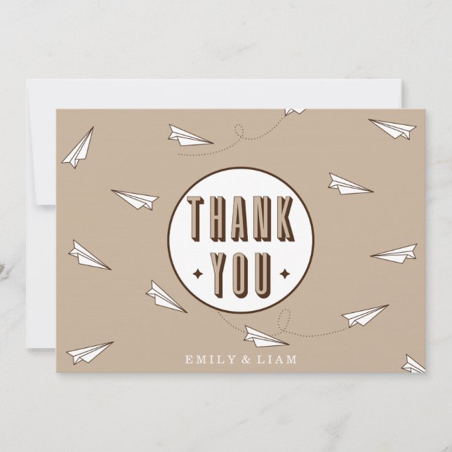 Cute Modern Thank You Card with paper plane (Front)