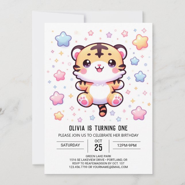 Cute Modern Tiger 1st Birthday Invitation (Front)