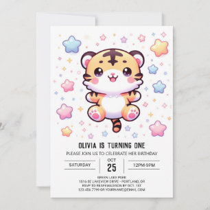 Cute Modern Tiger 1st Birthday Invitation
