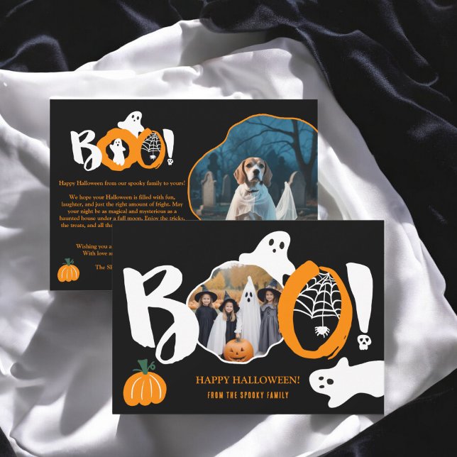 Cute Modern trendy Boo ghosts 2 photos Halloween Holiday Card (Cute Modern trendy Boo ghosts 2 photos Halloween Holiday Card)