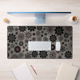 Cute Modern Trendy Girly Cool Floral Pattern Grey Desk Mat