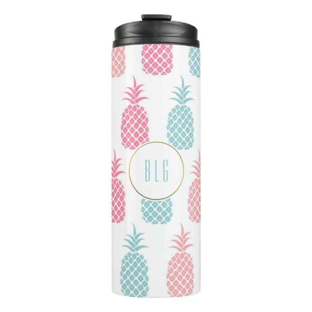 Cute Modern Tropical Pineapple Monogram Tumbler (Front)