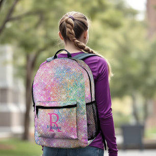 Cute modern unicorn pink faux glitter monogram printed backpack