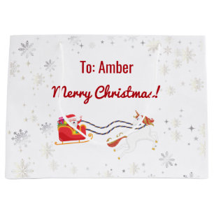 Cute Modern Unicorn Santa Personalised Name Xmas Large Gift Bag