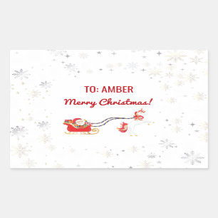 Cute Modern Unicorn Santa Personalized Name Xmas Rectangular Sticker