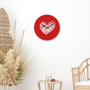 Cute Modern Unique Red Hearts Elegant Romantic Large Clock