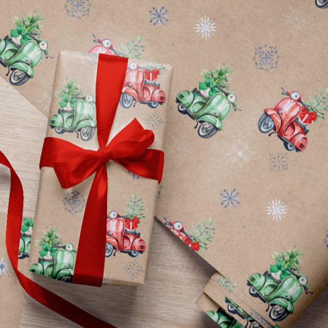Cute Modern Vespa Christmas Tree Special Delivery Wrapping Paper (Creator Uploaded)