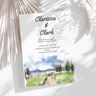 Cute Modern Watercolor Country Landscape Wedding Invitation