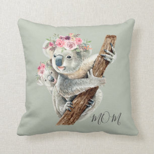 Cute Modern Watercolor Floral Koala Personalised Cushion