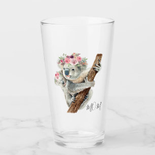 Cute Modern Watercolor Floral Koala Personalised Glass