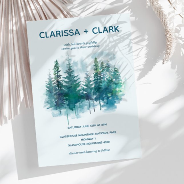 Cute Modern Watercolor Forrest Landscape Wedding Invitation (Creator Uploaded)