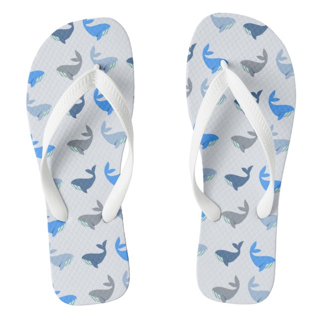 Cute Modern Whale Illustrated Pattern Blue Thongs (Footbed)