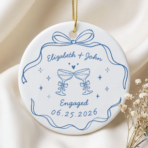 Cute Modern Whimsical Hand Drawn Engagement Ceramic Ornament