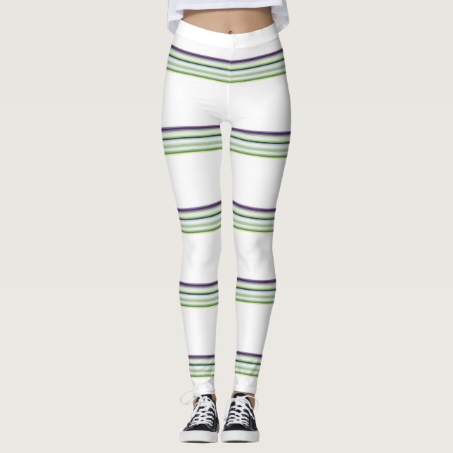 Cute modern white stripes leggings (Front)