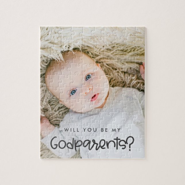 Cute modern Will you be my Godparent photo Jigsaw Puzzle (Vertical)