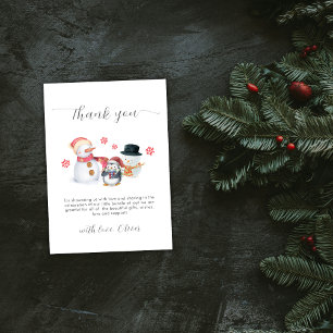 Cute Modern Winter Penguin Snowman Baby Shower Thank You Card