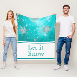 Cute Modern Winter Snowflakes Blue White Fleece Blanket