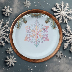 Cute Modern Winter Snowflakes Cute Baby Shower Paper Plate