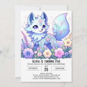 Cute Modern Wolf Digital Birthday Invitation