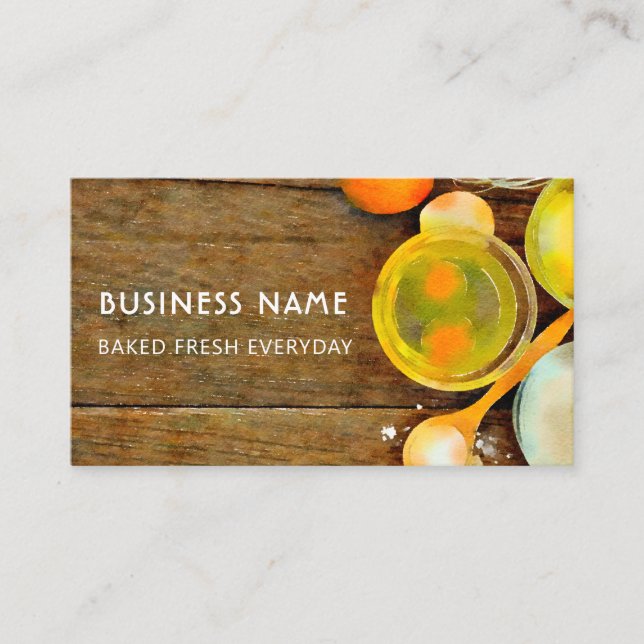 Cute & Modern Wood Watercolor Bakery Business Card (Front)