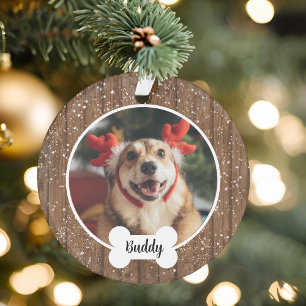 Cute Modern Wooden Dog Bone Dog Christmas Ornament
