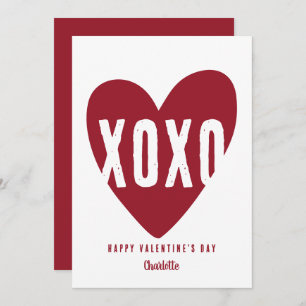 Cute Modern XOXO Heart Personalised Valentine's Holiday Card