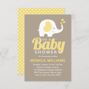 Cute Modern Yellow Beige Elephant Baby Shower Invitation