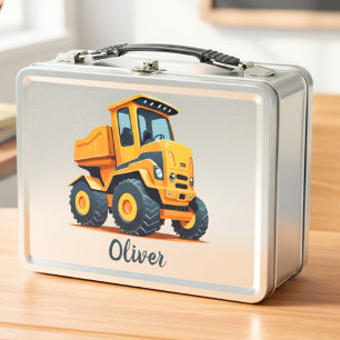Cute Modern Yellow Construction Truck Metal Lunch Box