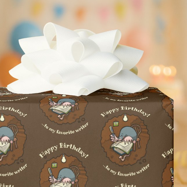 Cute Mole Happy Birthday Favourite Writer Cartoon Wrapping Paper (Creator Uploaded)