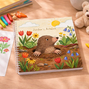 Cute Mole In Flower Garden Kids Sketchbook Notebook