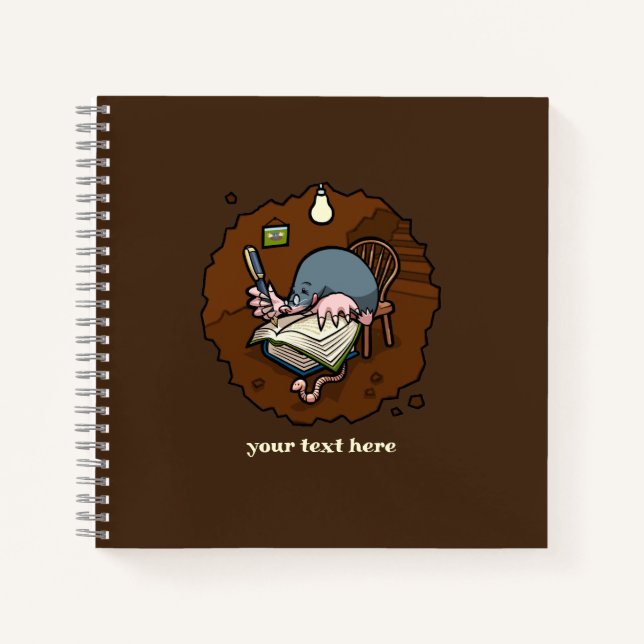 Cute Mole Writer Add Your Text Burrow Cartoon Notebook (Front)