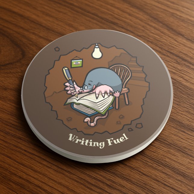 Cute Mole Writing Fuel Mole In His Hole Cartoon Coaster (Creator Uploaded)