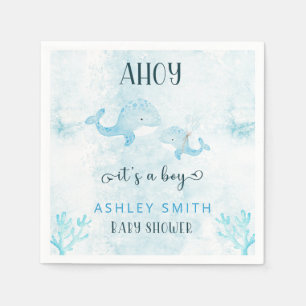 Cute Mom and baby whale Ahoy Boy baby shower  Napkin