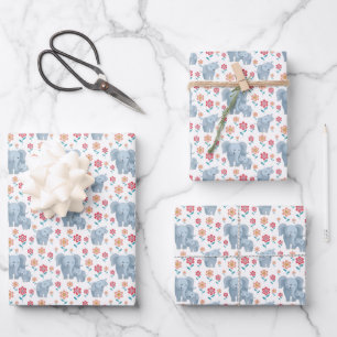 Cute Mom baby elephant tiled pattern Wrapping Paper Sheet