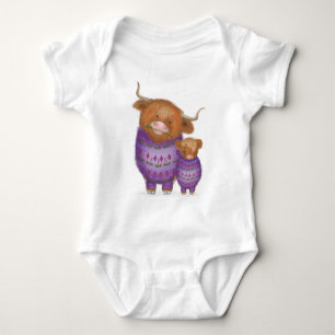 Cute mom & baby Highland cow baby bodysuit