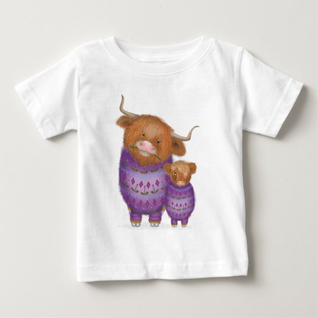 Cute mom & baby Highland cow child's T-shirt (Front)