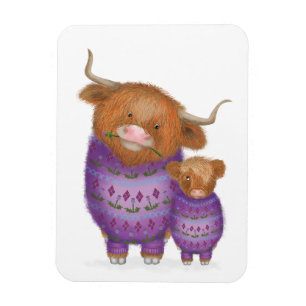 Cute mom & baby Highland cow magnet